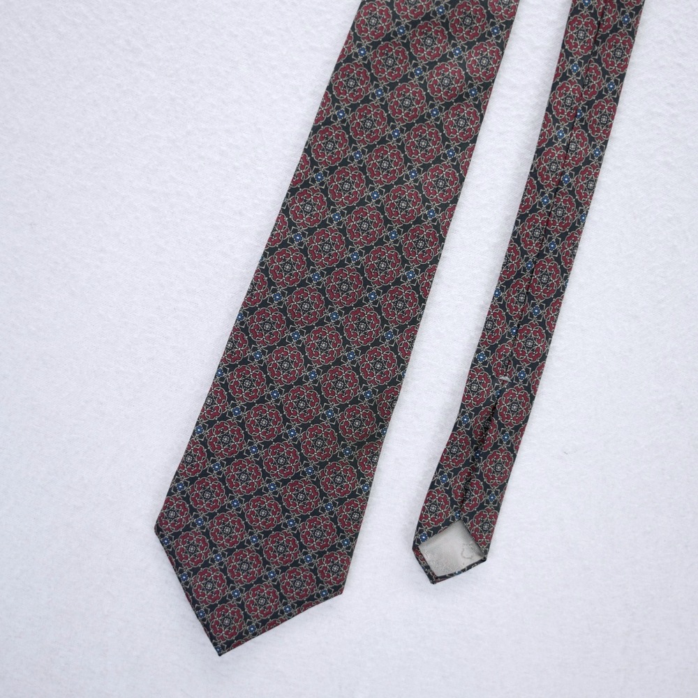 Christian Dior Silk Tie Mens Burgundy Red Navy Blue Geometric Medallion Italy